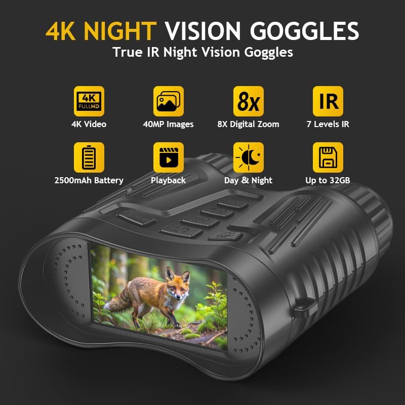 Tizycod Night Vision Binoculars for Adults, 4K HD Night Vision Goggles with Video Recording, Gift for Men, Boys, Father's Day, Christmas for Outdoor Night Adventure, Wildlife Watching (Grayish Black) - Image 2